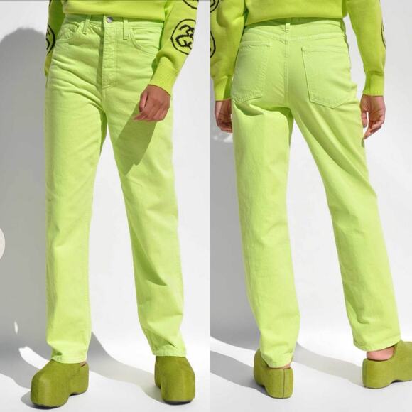 Mara Hoffman Denim - New Mara Hoffman Georgina neon lime green high rise straight leg jeans sz 10